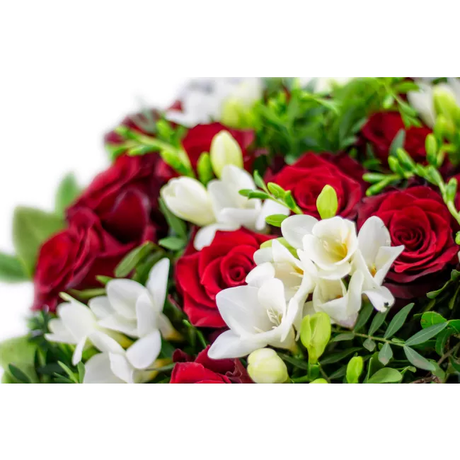 Kytice růží s fréziemi